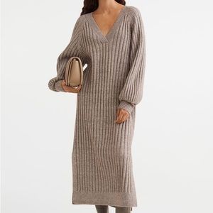 H&M rib knit dress xs beige melange